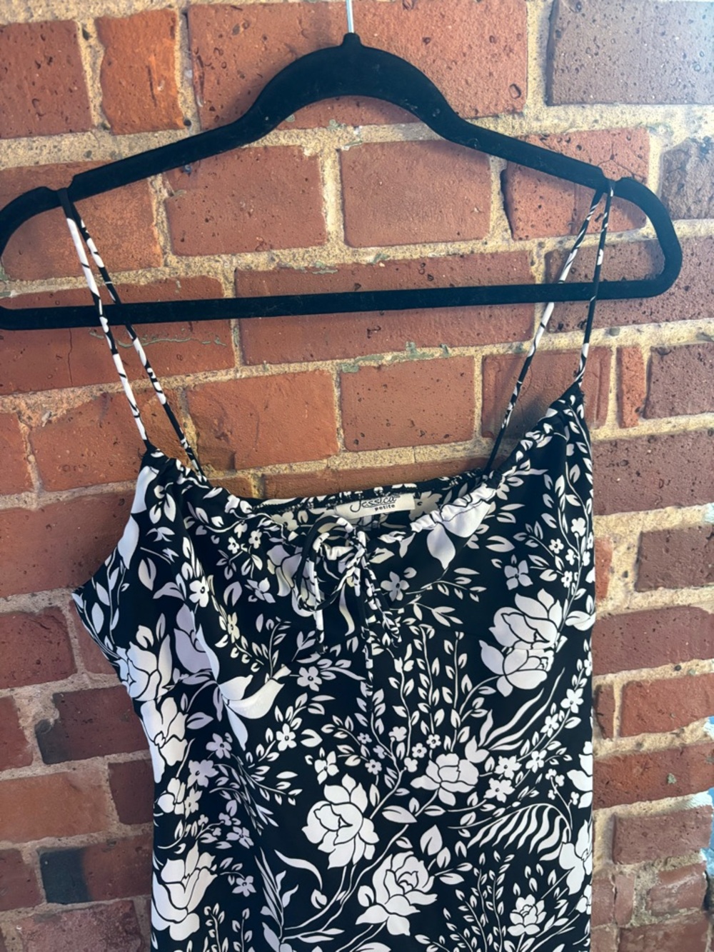 Vintage Jessica Black & White Floral Tie Front Midi Dress